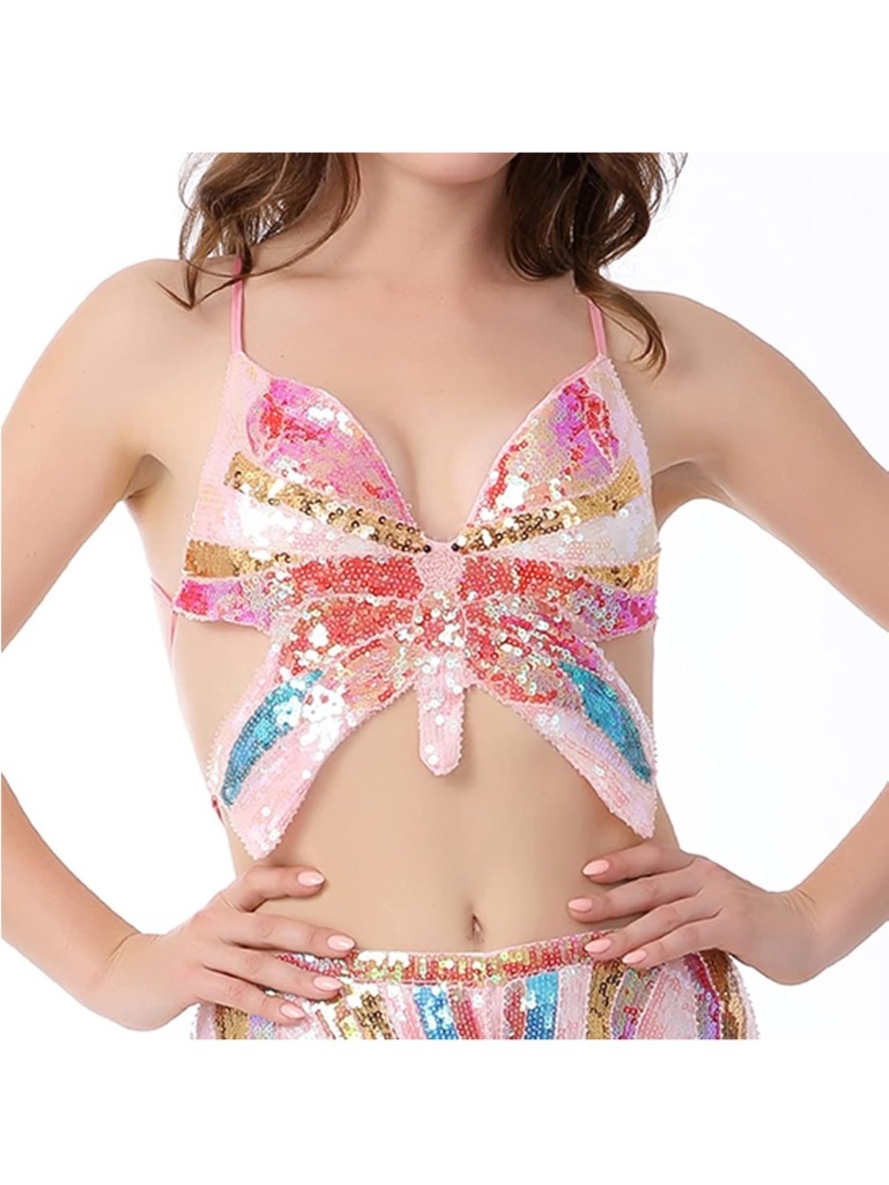 Sequin Butterfly Crop Top in Pink